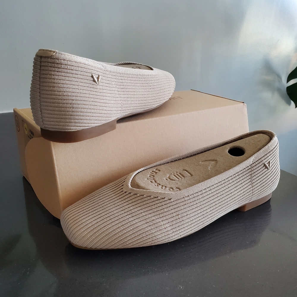 NWT VIVAIA Womens Square Toe Ballet Flat Margot 2.0 Beige Knit